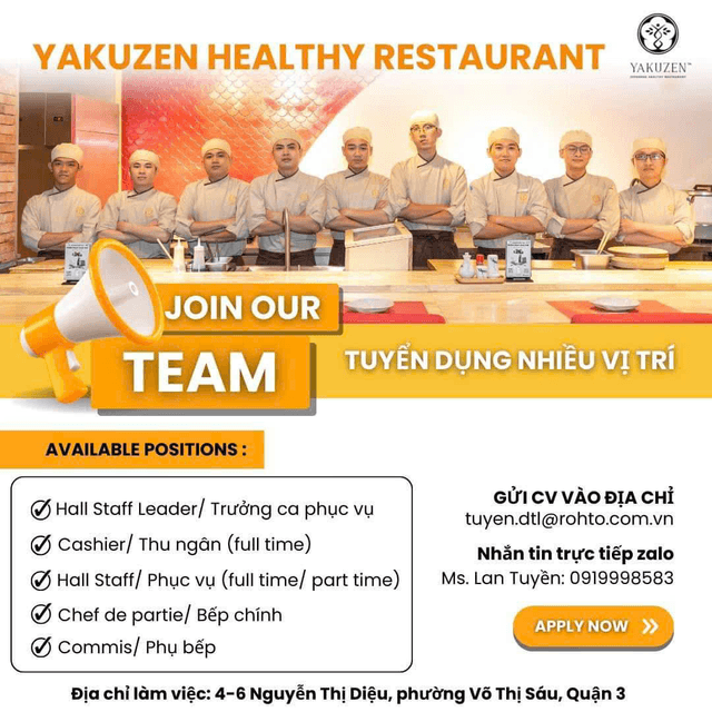TUYỂN DỤNG Nhân Viên Bếp (Bếp Chảo - Phụ Bếp)
